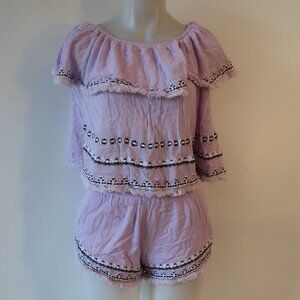 Womens Piper By Townsen Lilac 2 Pc Set Embroidered Off-The-Shoulder Top Shorts S